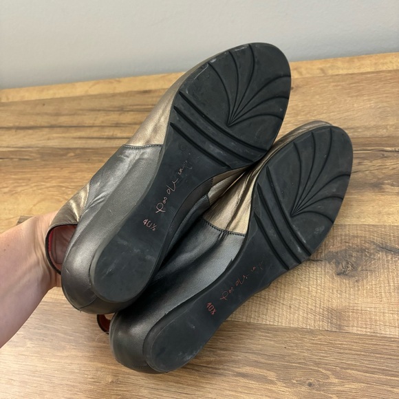 Pas de Rouge Silvia Peep Toe Low Wedge Leather Shoes Women's - Picture 10 of 12